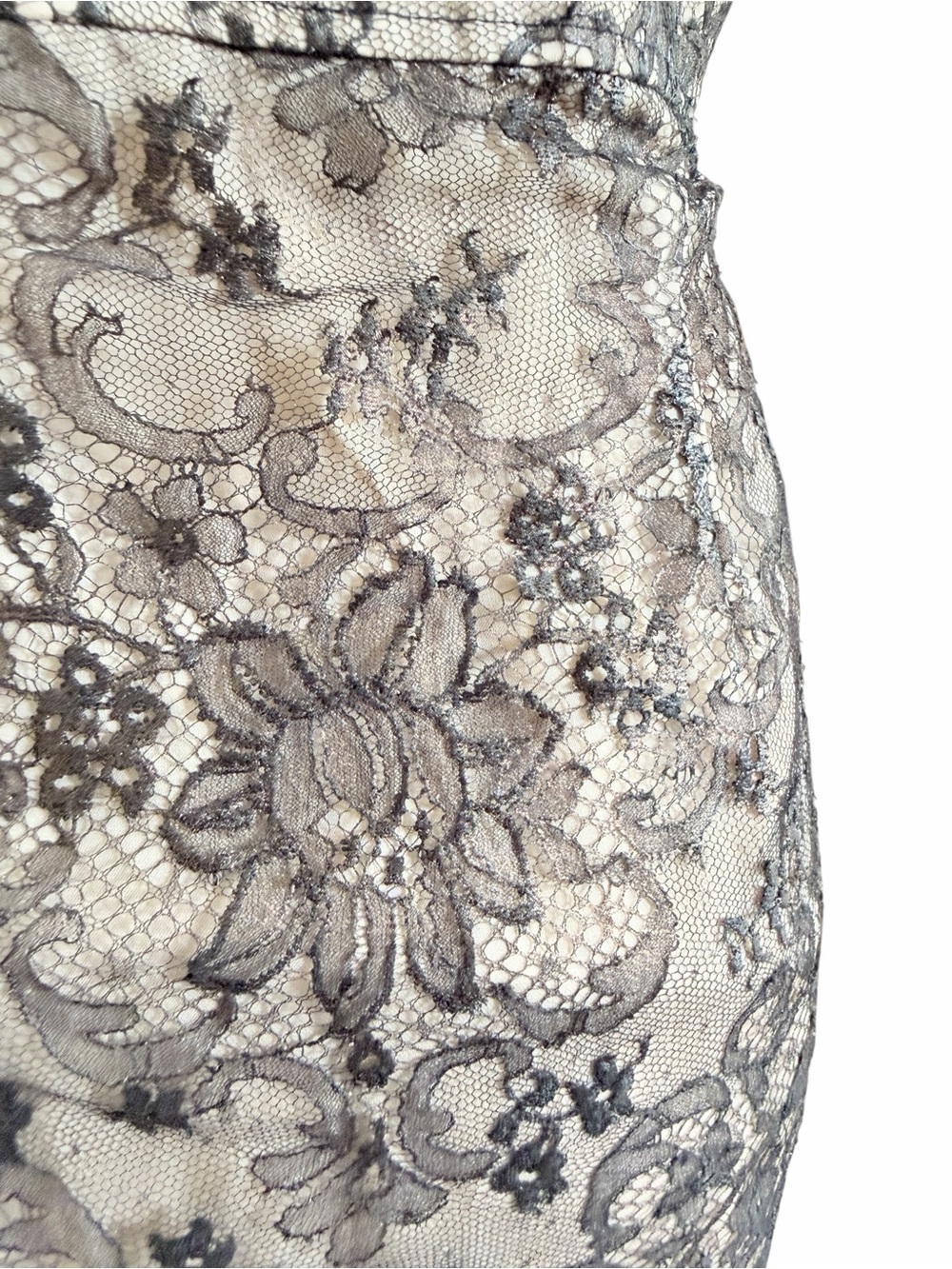 Lela Rose Blush and Brown Beaded Halter Lace Midi Dress Sz 6 - Picture 7 of 12